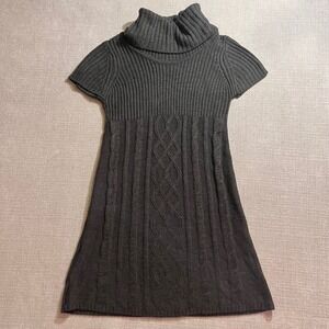 Women's Charcoal Gray Short Sleeve Cable‎ Knit Turtleneck Sweater Dress Size S